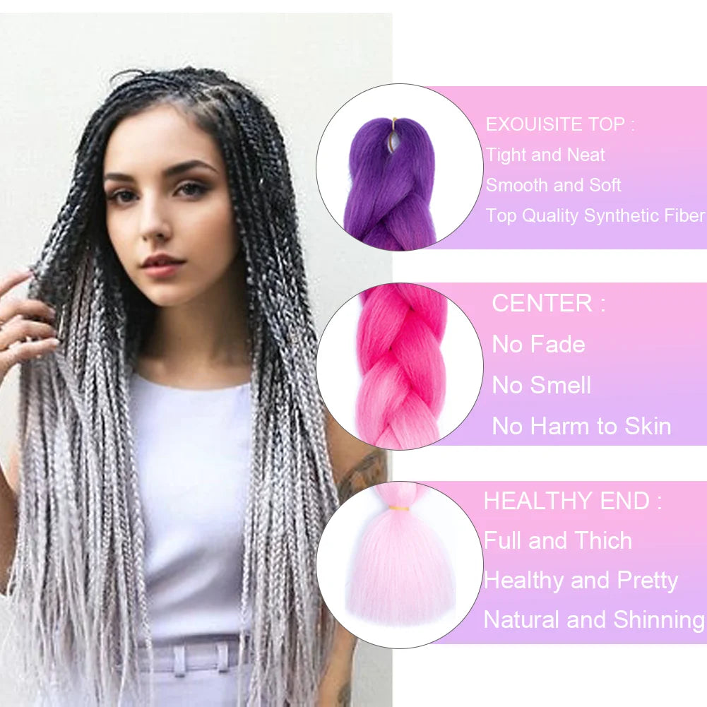 24 Inches DIY Jumbo Braiding Hair Synthetic Hair Extensions Afro Ombre Crochet Braid Hair Wholesale For Women
