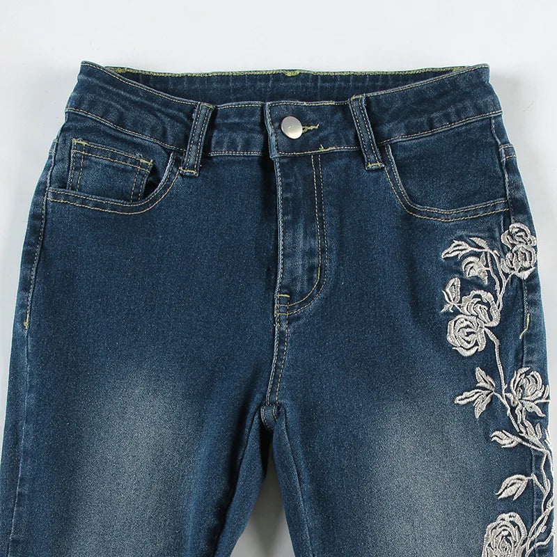 URBANCREW Y2K Embroidered Flare Jeans — Vintage Streetwear