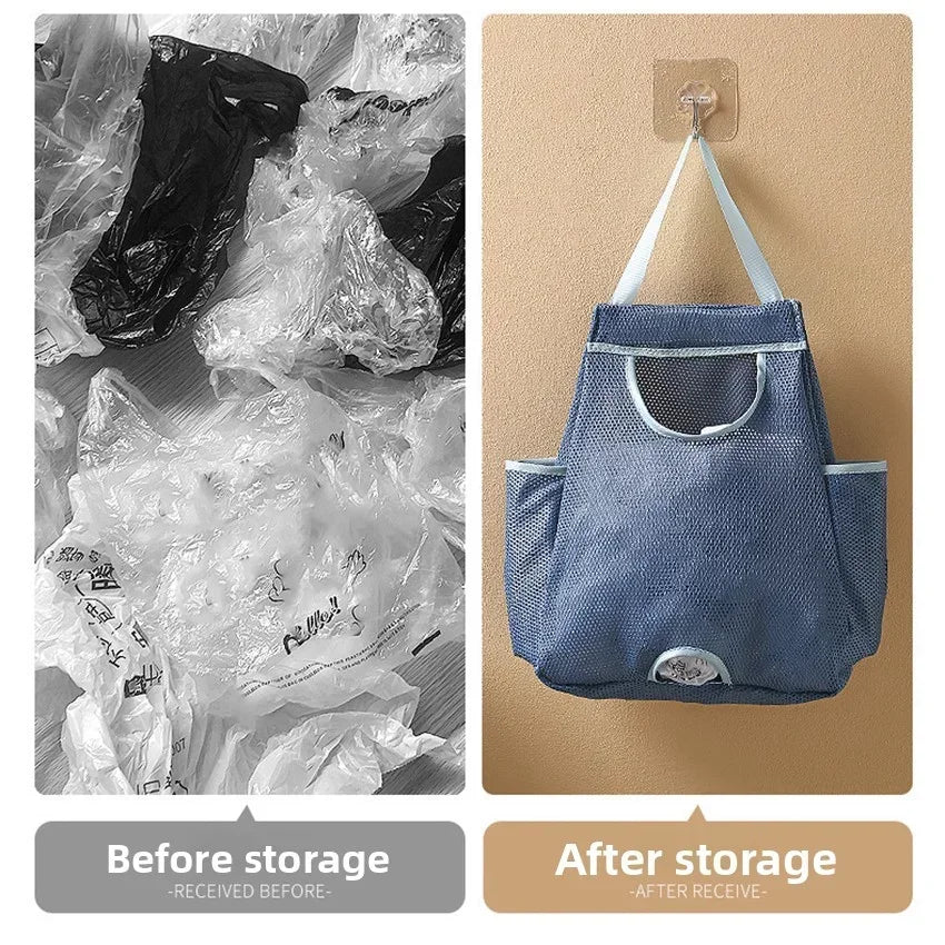 Kitchen Wall Mounted Garbage Bag Storage Bag, Hanging Plastic Bag Organizer With Hooks