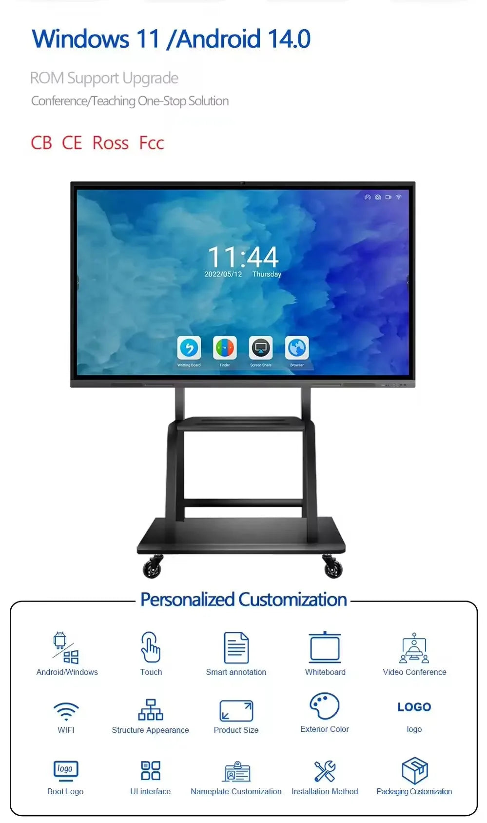 55 65 75 86 98 Inch Led Display Meeting Room Electronic Digital Interactive Smart Whiteboard Smart Board Interactive Whiteboard