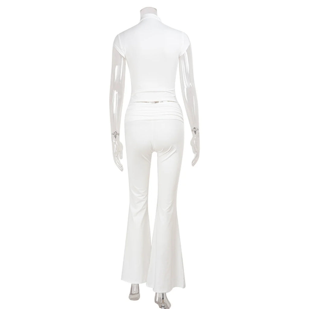 Women Fashion Sexy Short Sleeves Suit Casual Sheath Hollow Out 2 Pieces (Tops+Long Pant) Matching Sets Female Street Tracksuit