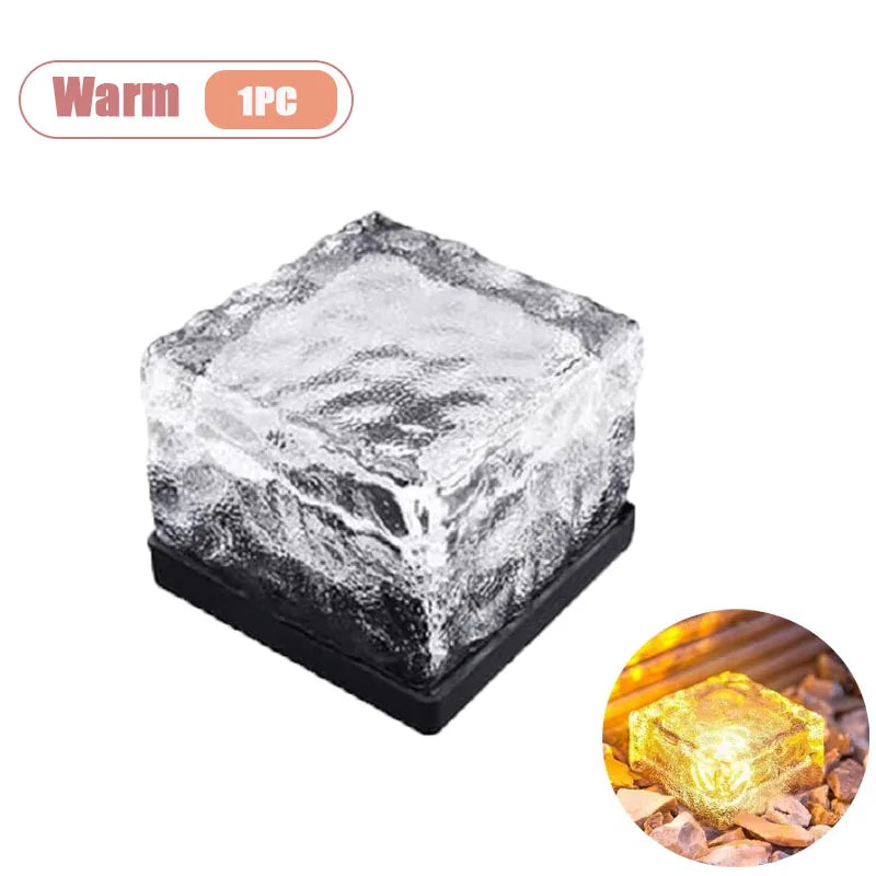 1-8PCS Garden Yard Decor Solar Ice Cube Lights Glass Brick Landscape Square Glass Outdoor Pathway Illumination Lamps