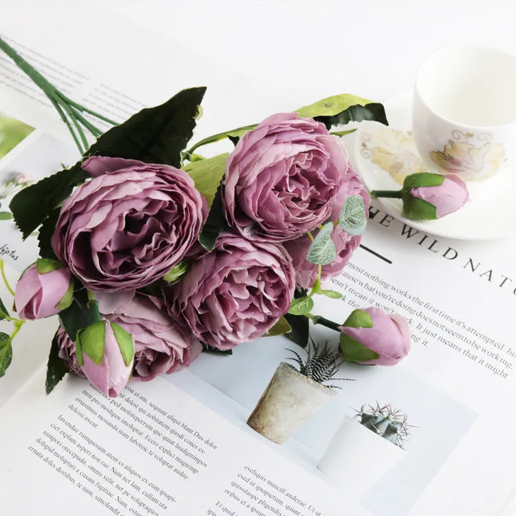 Artificial Flowers Rose Silk Peony Brial Bouquet Home Room Table Decora Festival Wedding Scrapbook Fake Plants Diy Gifts Props