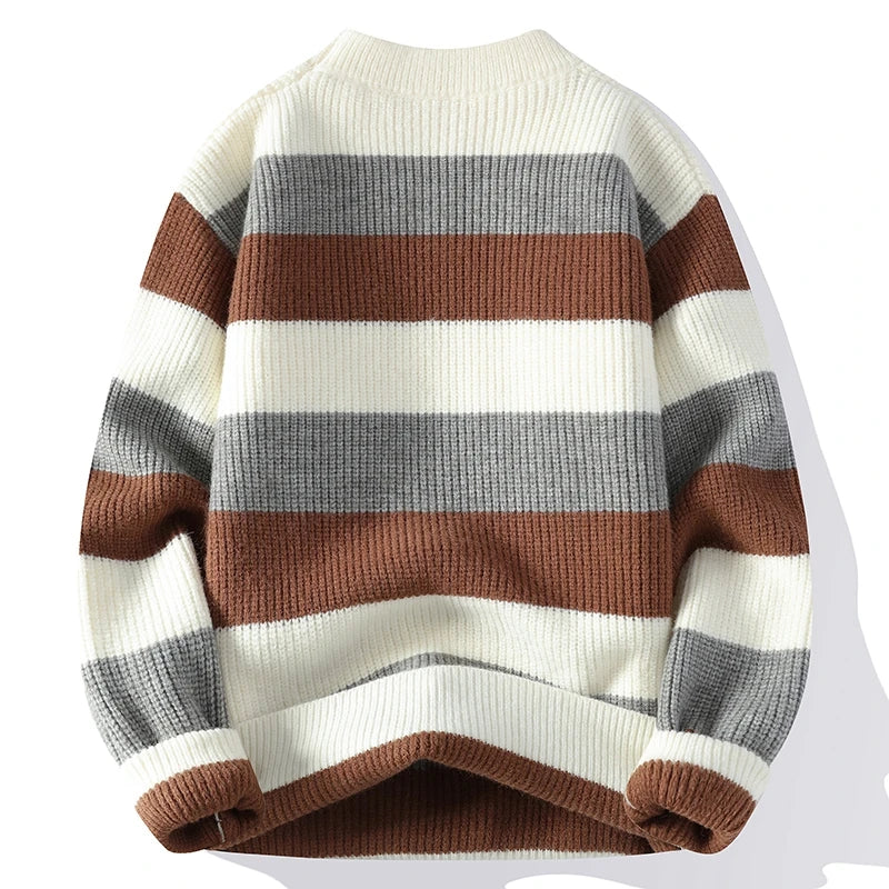Men's Fashion stripe pattern Sweaters Autumn/Winter Loose Knittwear Men sweater youth Thick Warm patchwork pullovers Top