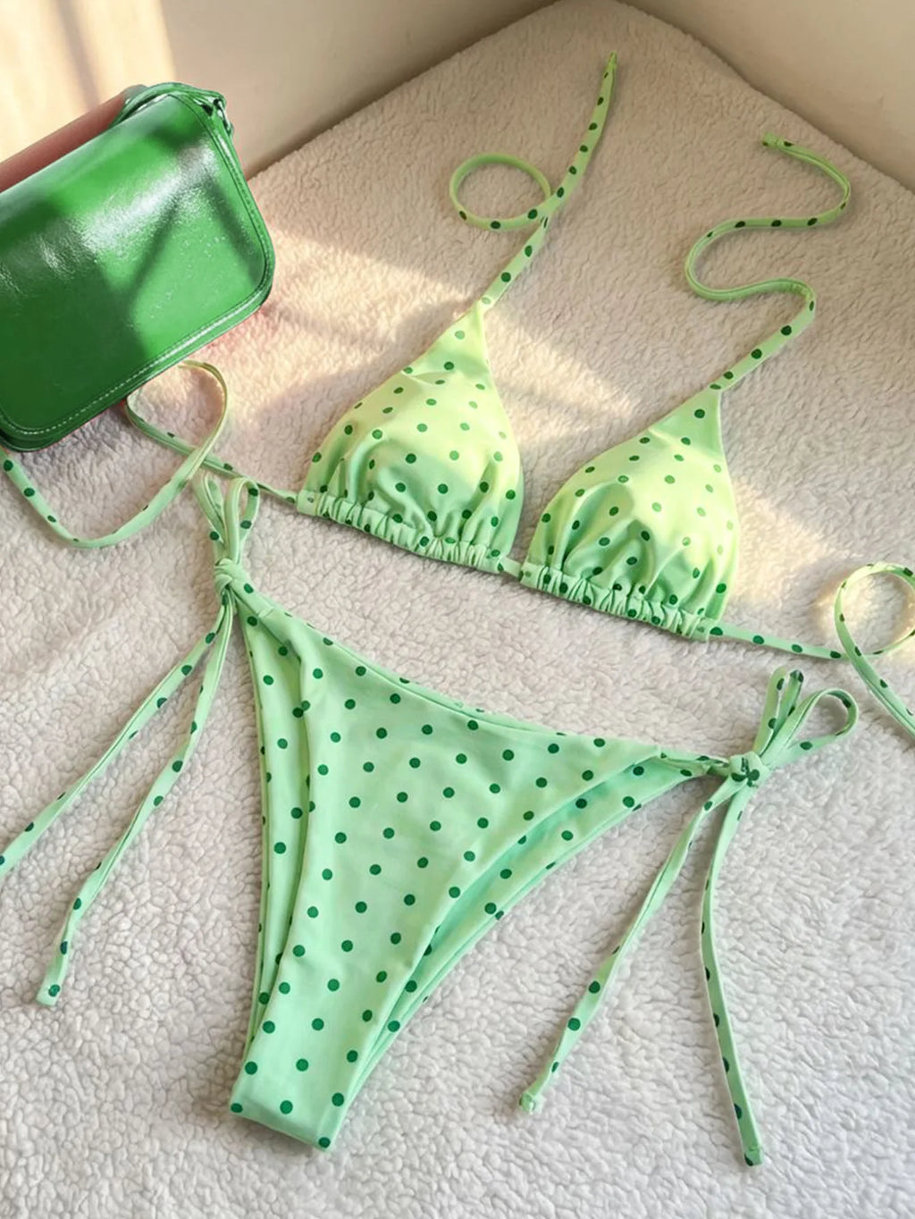 2026 Retro Polka Dot Tie Side Bikini Set for Women, Sexy Push Up Halter Neck Swimwear, High Waist Beach Bathing Suit, Summer