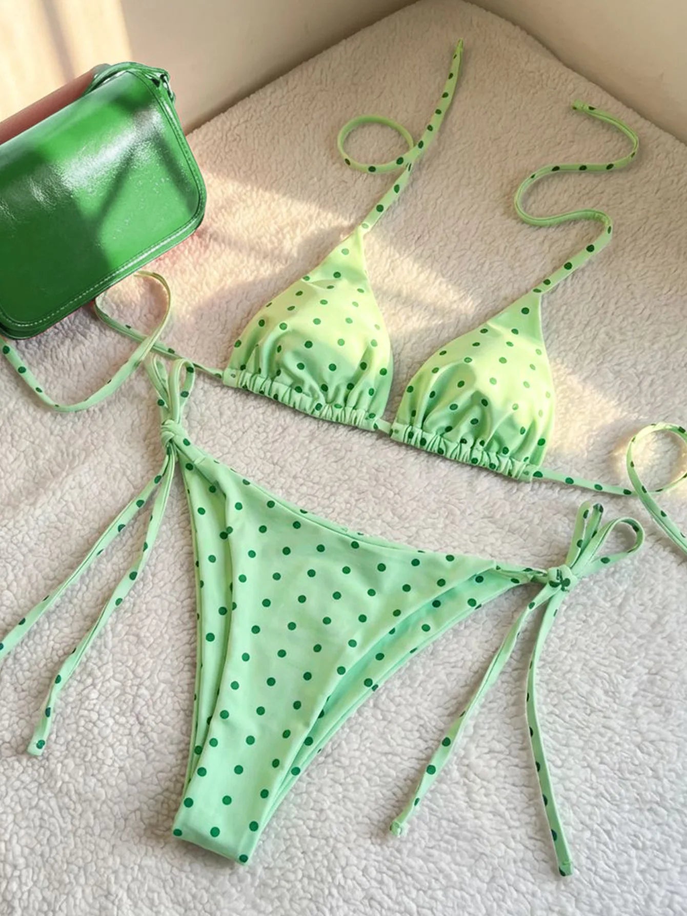 2026 Retro Polka Dot Tie Side Bikini Set for Women, Sexy Push Up Halter Neck Swimwear, High Waist Beach Bathing Suit, Summer