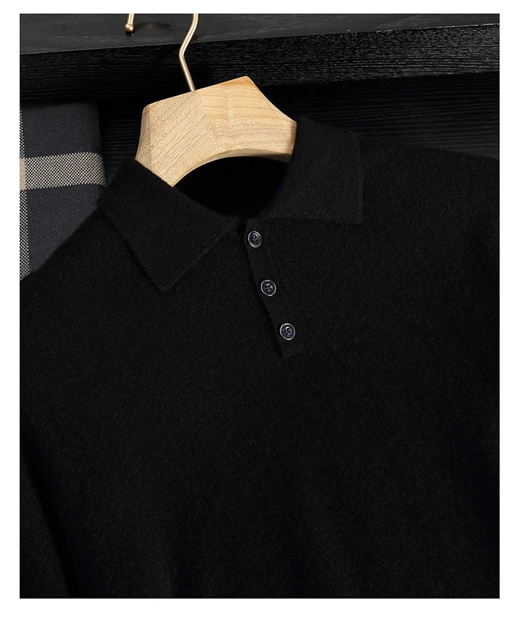 Autumn/Winter Men's 100% Cashmere Pullover Business Casual Solid Knitted Sweater Loose POLO Collar Tops Basic Thick Warm Jumper