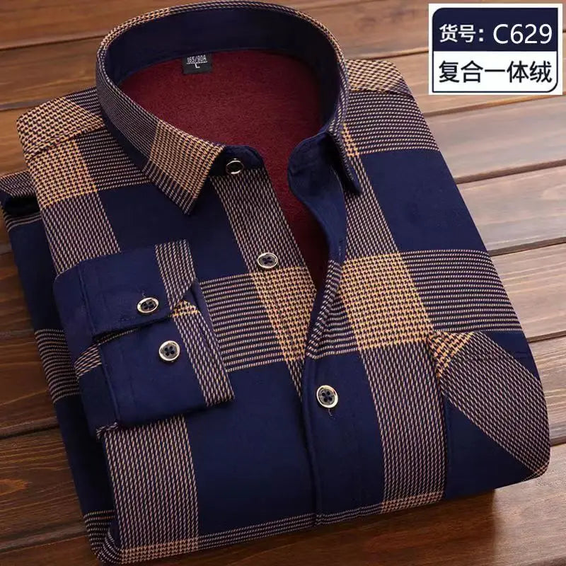 2026 Winter New arrival Men's Fashion Casual Long Sleeve Shirt autumn Men Fleece Thick Warm High Quality Large Size Shirt M-4XL
