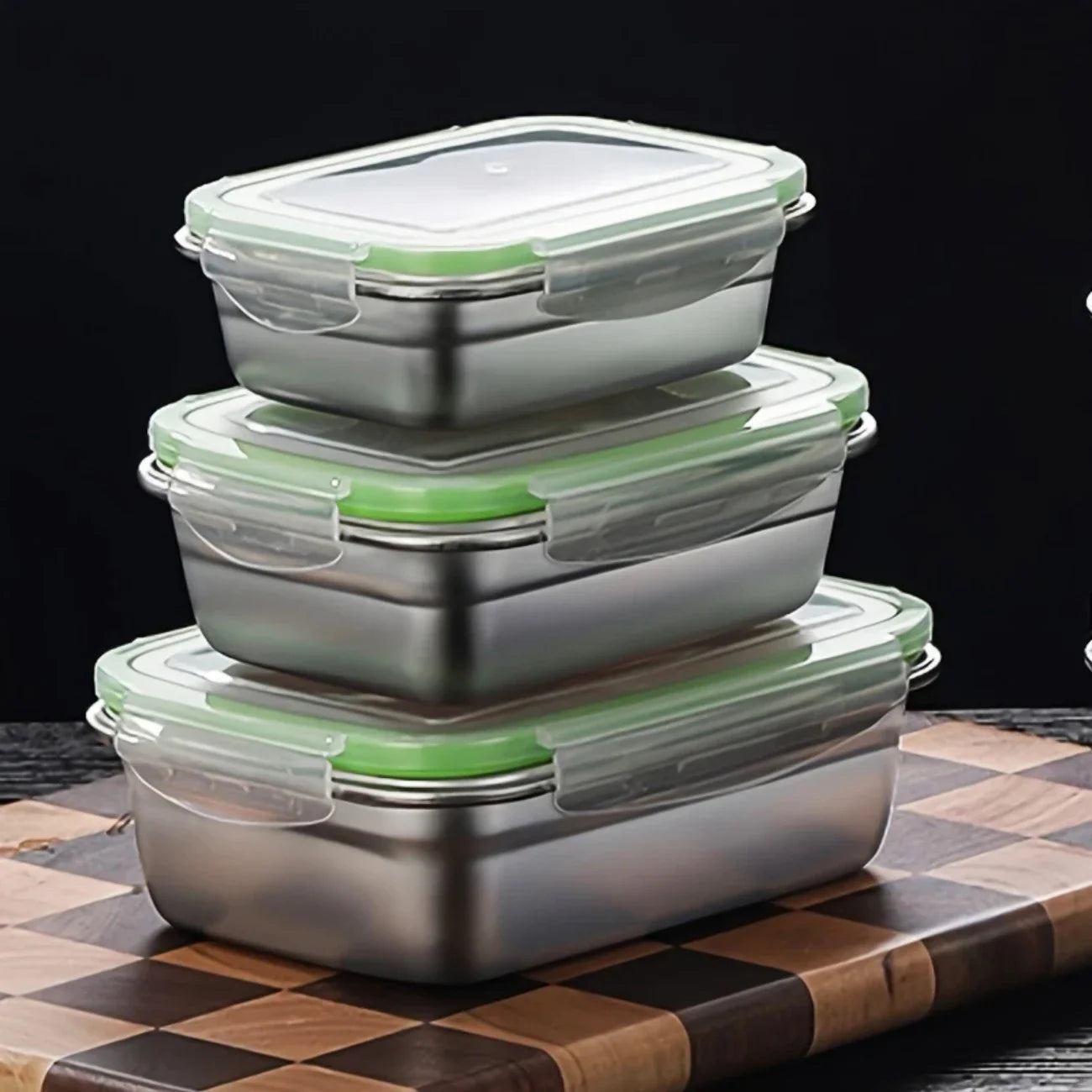 304 Stainless Steel Lunch Box Set with Silicone Transparent Lids Stackable Food Storage Containers for Kitchen School Office