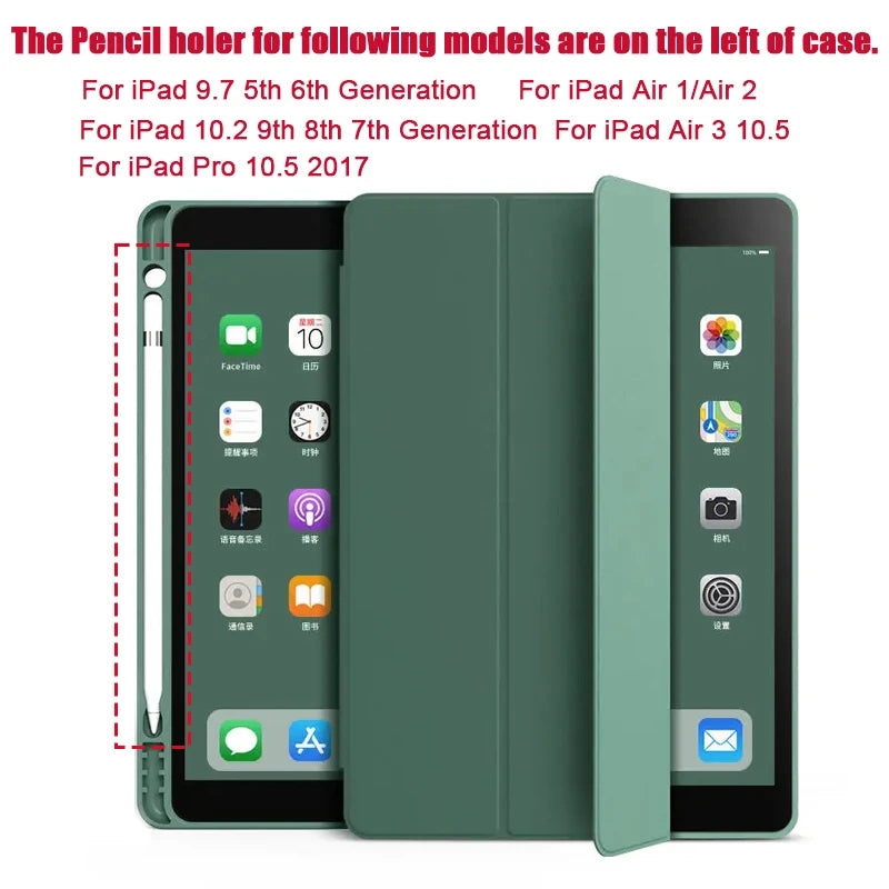 For iPad A16 11th 10th 9th 8th Air 4th 5th Generation 10.9 inch Pencil Holder Case iPad Pro 11 12.9 13 inch Tablet Funda Cover