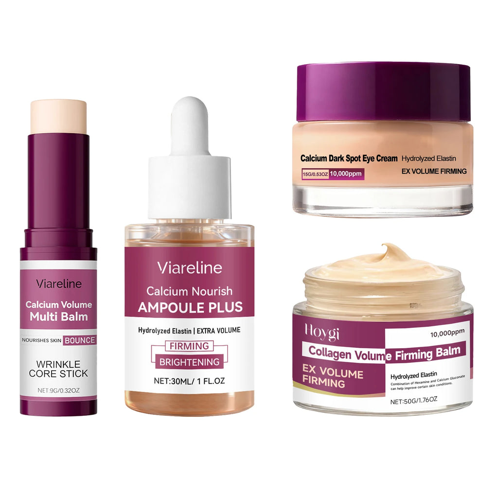 Korea Calcium Nourish Collagen Set Aging Calcium Volume Balm+Facial Serum+Eye Cream+Multi Balm Fade Fine Lines Daily Skincare