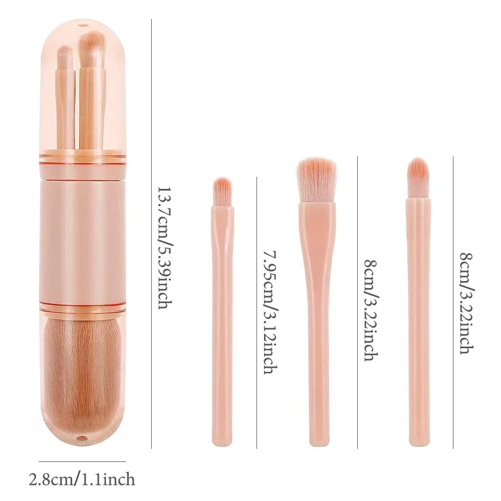 4 In 1 Retractable Makeup Brushes Set Soft Bristles Kabuki Foundation Eye Makeup Brush Portable Travel Cosmetic Touch Up Brush K