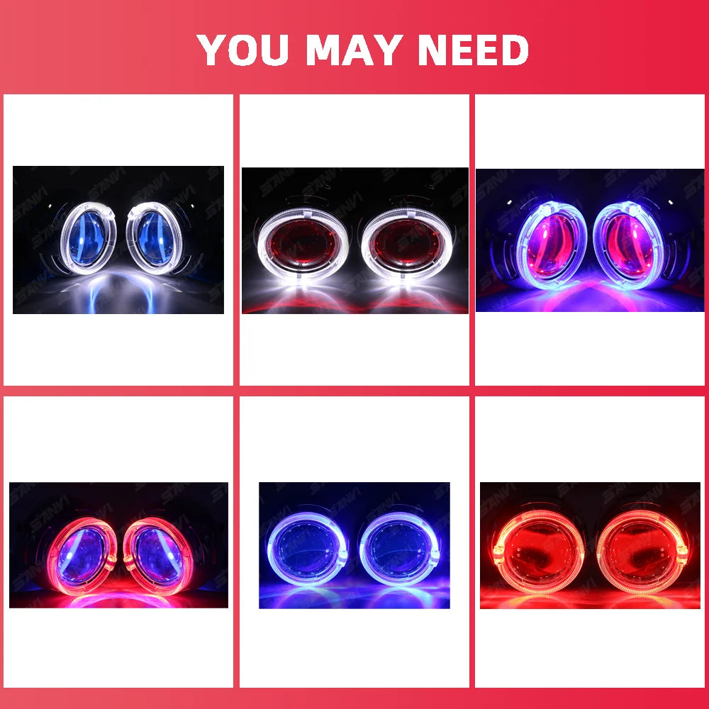 SANVI 110W F50 3.0 Bi LED Lenses with LED Angel Eyes Shrouds for Headlights Hella G5 3R Projector LHD RHD Car Light Retrofit