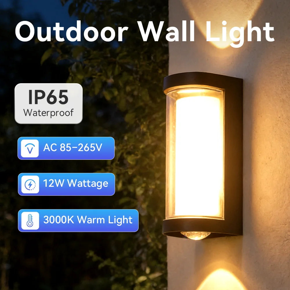 Waterproof Outdoor Indoor Wall Lamp LED Warm Light 12W AC85-265V IP65 Wall Sconce Lighting For Porch Courtyard Garden Decor