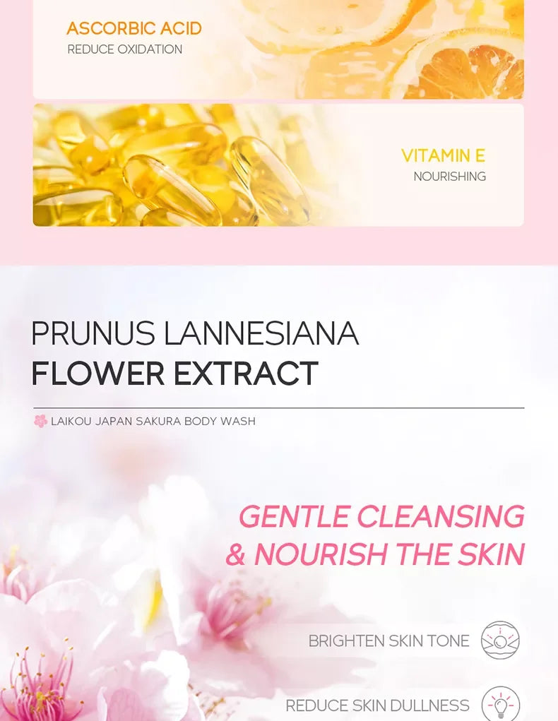 LAIKOU Japan Sakura Body Wash Long Lasting Fragrance Gentle Foaming Moisturizing Smooth Skin Shower Gel 100ml