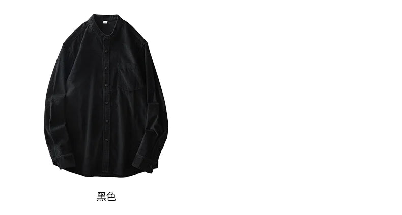 DUKEEN Corduroy Stand Collar Long Sleeve Shirt for Men 100% Cotton Spring and Autumn Casual Men's Clothing