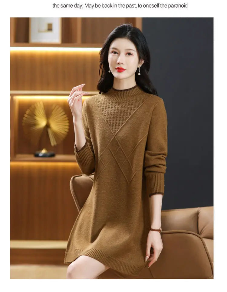 Women's Turtleneck Knitwear Top Long Sleeve Pullover Sweater Woman Clothing Fall Winter Knit Basic Blouse Wool Ladies Sweater