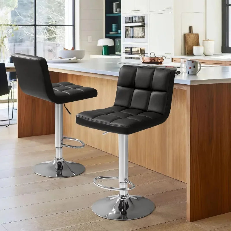Nordic Modern Square PU Leather Swivel Adjustable Bar Stool, Set Of 2, Bar Stool For Kitchen Counter,Gray