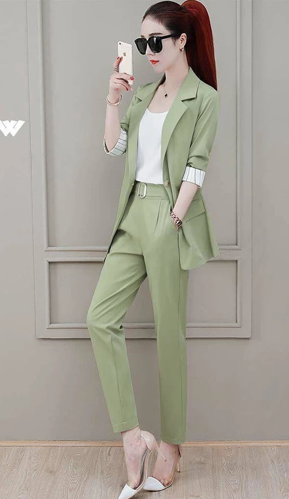 Two Piece Set Pants for Women Professional Trouser Suit Blazer and Womens 2 Pant Sets Top Outfit Wear To Work Office Pink Classy