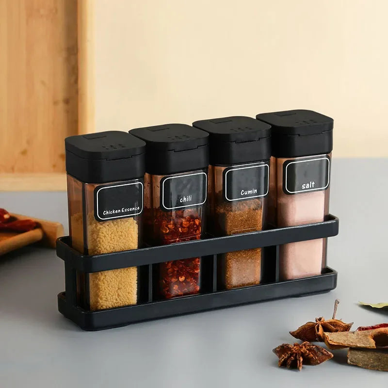 Spice Organizer Set 4-in-1 - Stackable Kitchen Bottles, Airtight Lids for Salt Pepper Baking,Countertop Space Saver Jars