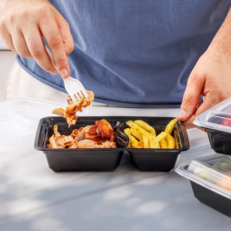 Disposable Food Boxes with Lids Portable Plastic Lunch Boxes Microwave Kitchen Refrigerator Storage Containers Stackable