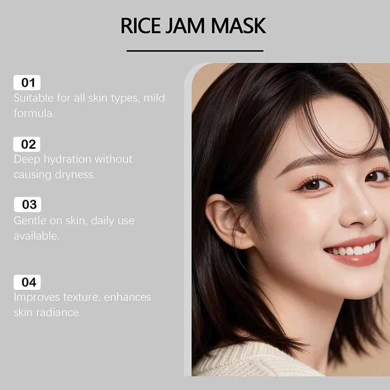 Rice Jam Hydrating Face Mask Korean Rice Brightening Smoothing Skincare Products Deep Cleansing  Nourishing Mask For Face Body