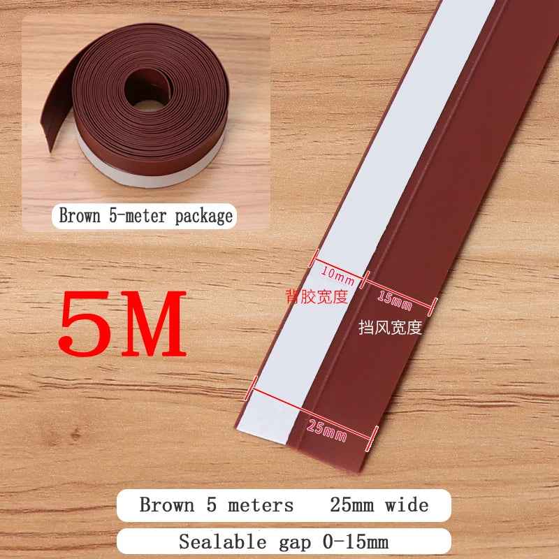 5M Shower Room Glass Door Sealing Strip Window Windproof Strip Warm Bathroom Door Lower Water Blocking Adhesive Strip