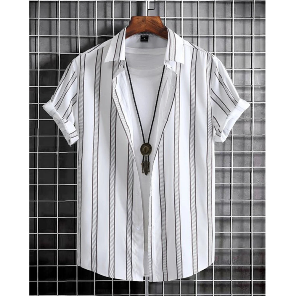 Summer Fashion Striped 3D Print Men's Shirts Basic Graphicsbutton Short Sleeve Lapel Streetwear Hawaiian Blouse Shirts for Men