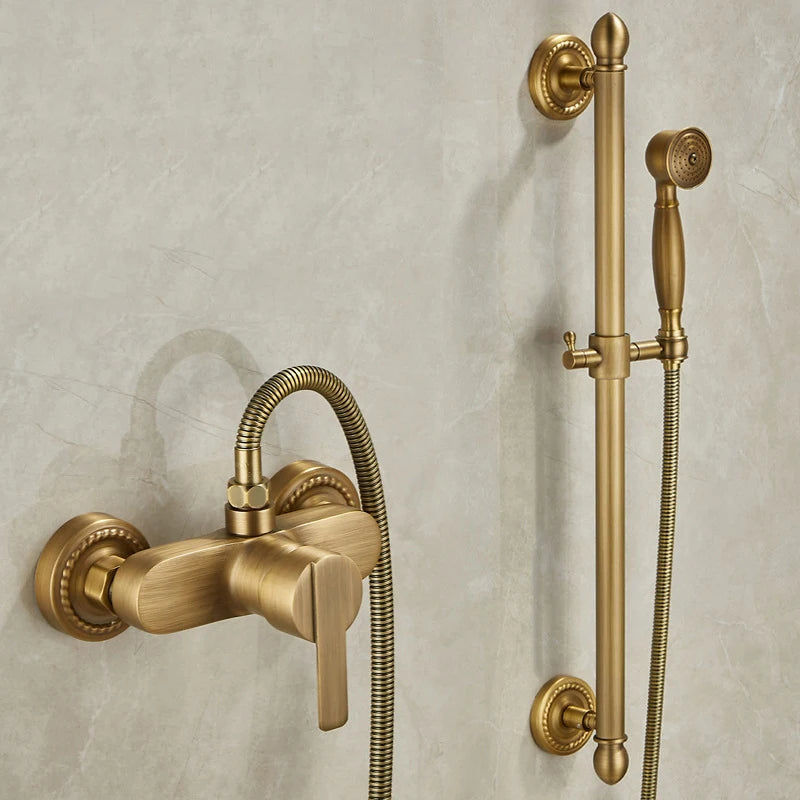 Bathroom Bath Wall Mounted Hand Held Antique Brass Shower Head Kit Shower Faucet Sets YT-5360-A