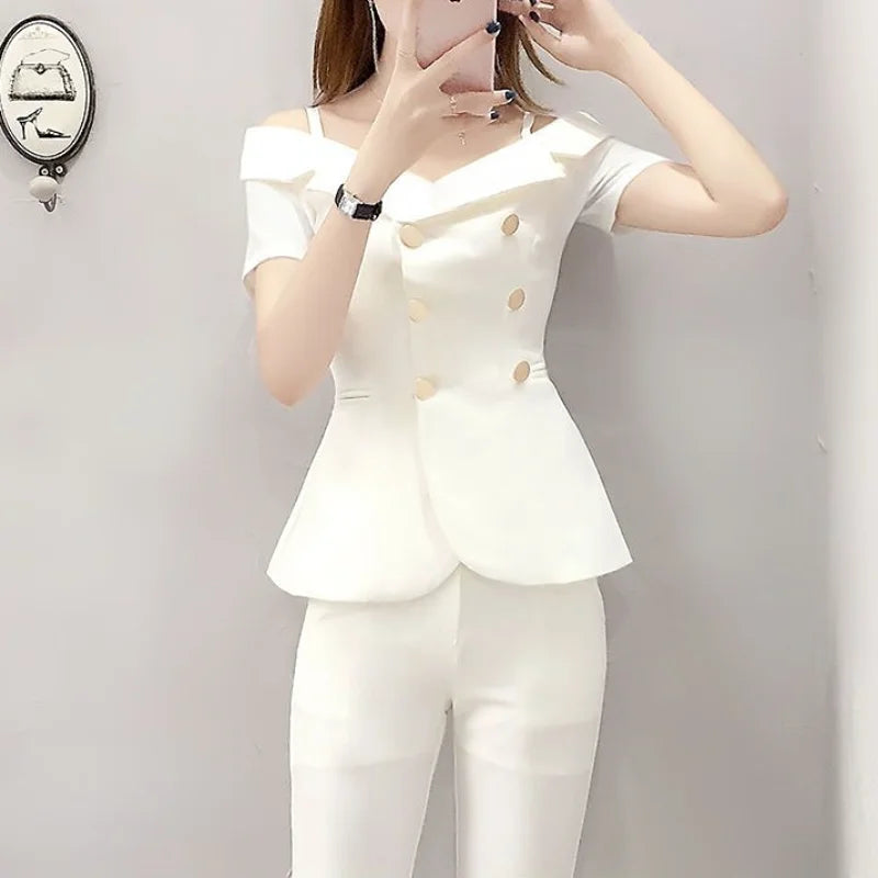 Womens 2 Pant Sets Blazer and Outfit Wide Leg Trouser Suit White Two Piece Set Pants for Women Sexy Classy Co Ord Promotion Xxl