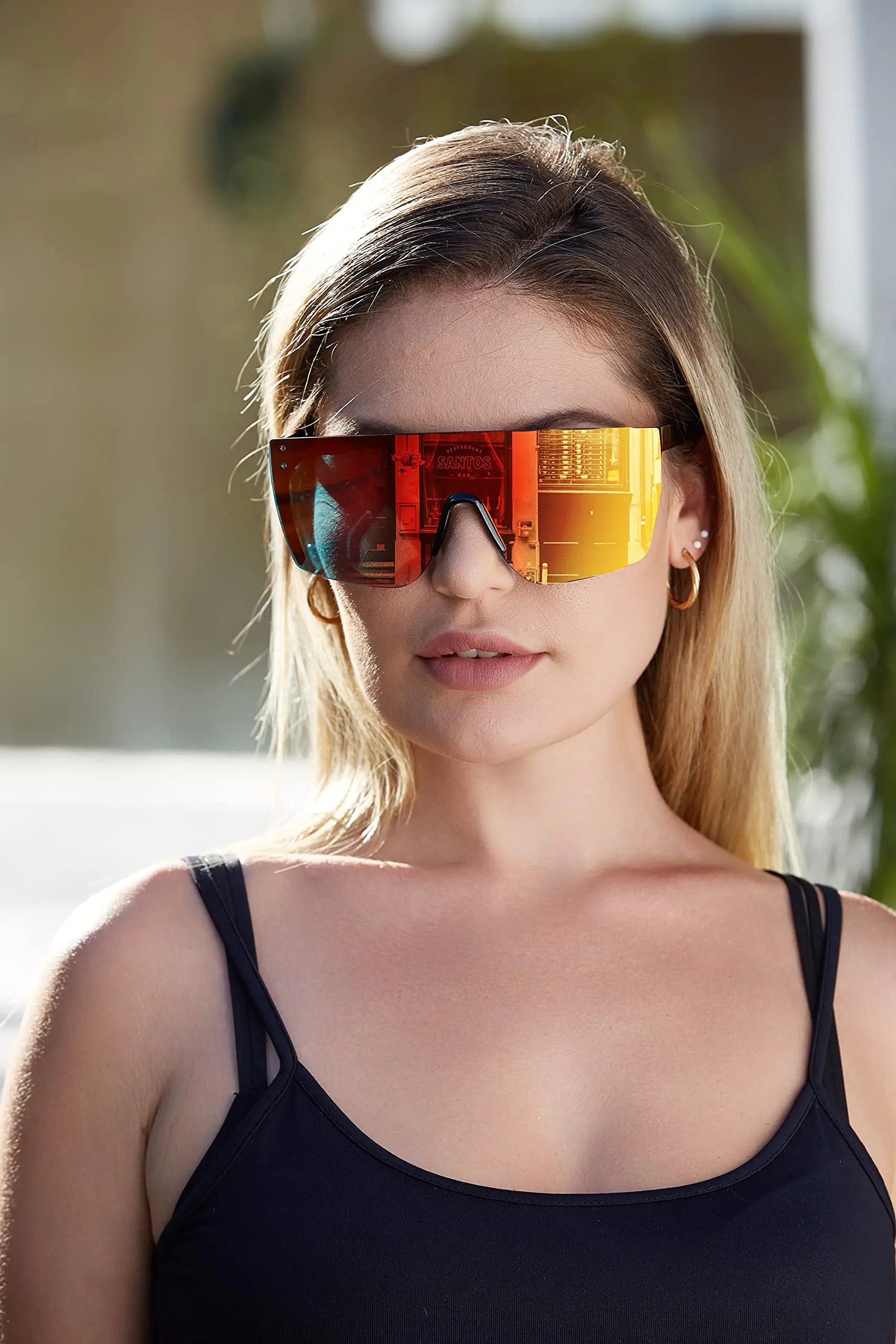 Men's sunglasses Mirrored Oversized Rimless Sun Glasses for Men Women Flat Top Shield Wrap Square UV400