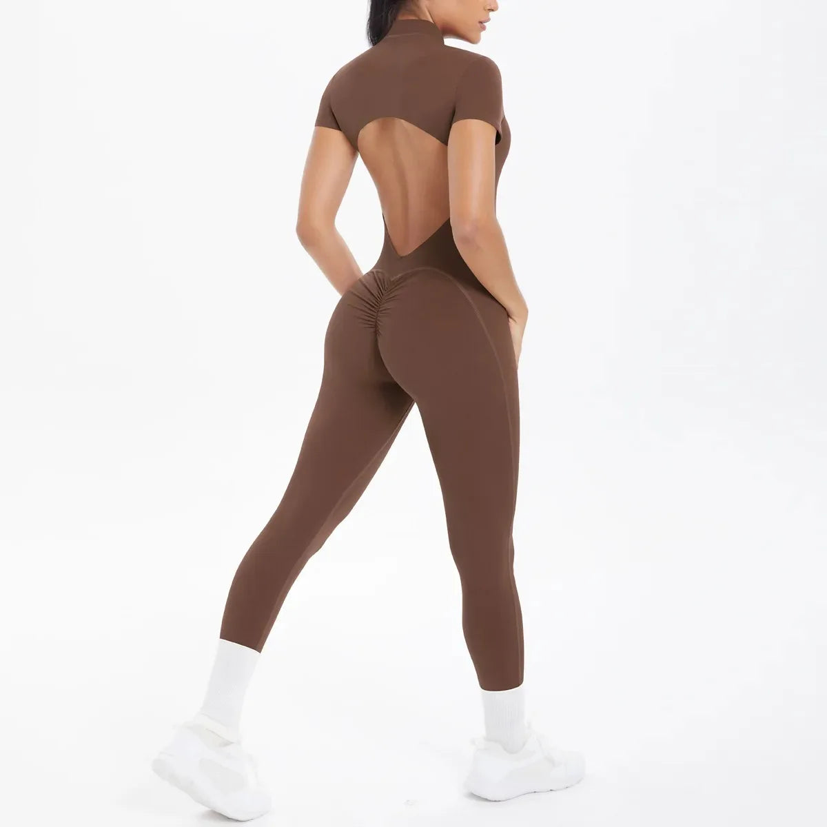 Women's Seamless Yoga Jumpsuits Sports Fitness Zipper Open Back Breathable One-Piece Bodysuits for Gym Running Fitness Workout