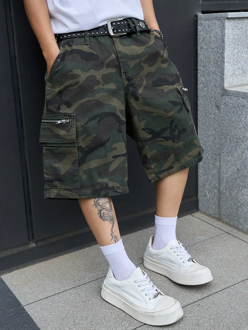 Men's Multi-Pocket Camouflage Loose Cargo Shorts, Unisex Y2K Hip-Hop Street-Style Denim Shorts