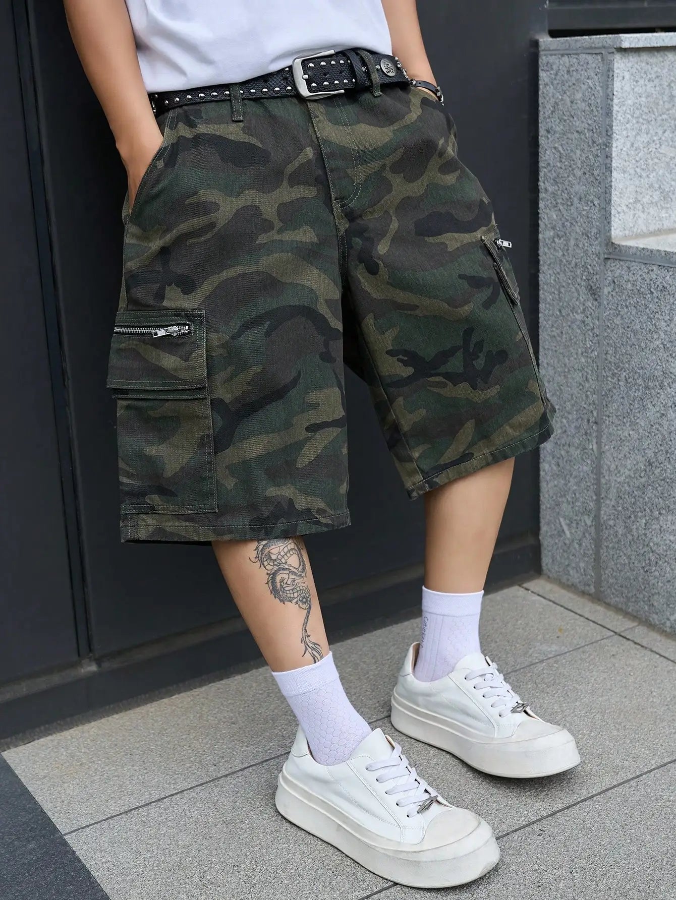 Men's Multi-Pocket Camouflage Loose Cargo Shorts, Unisex Y2K Hip-Hop Street-Style Denim Shorts