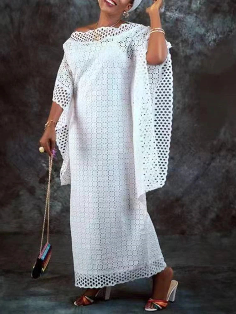 2026 White Maxi Dress for Women Elegant Lace Robes 3/4 Sleeve Loose Summer Gowns for Wedding Bridesmaid Party Vestido Feminino
