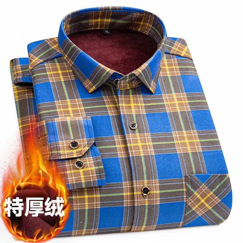 Men's long-sleeved shirt with double-sided fleece thickened warmth, 8XL, 9XL, casual winter fashion, versatile for the street