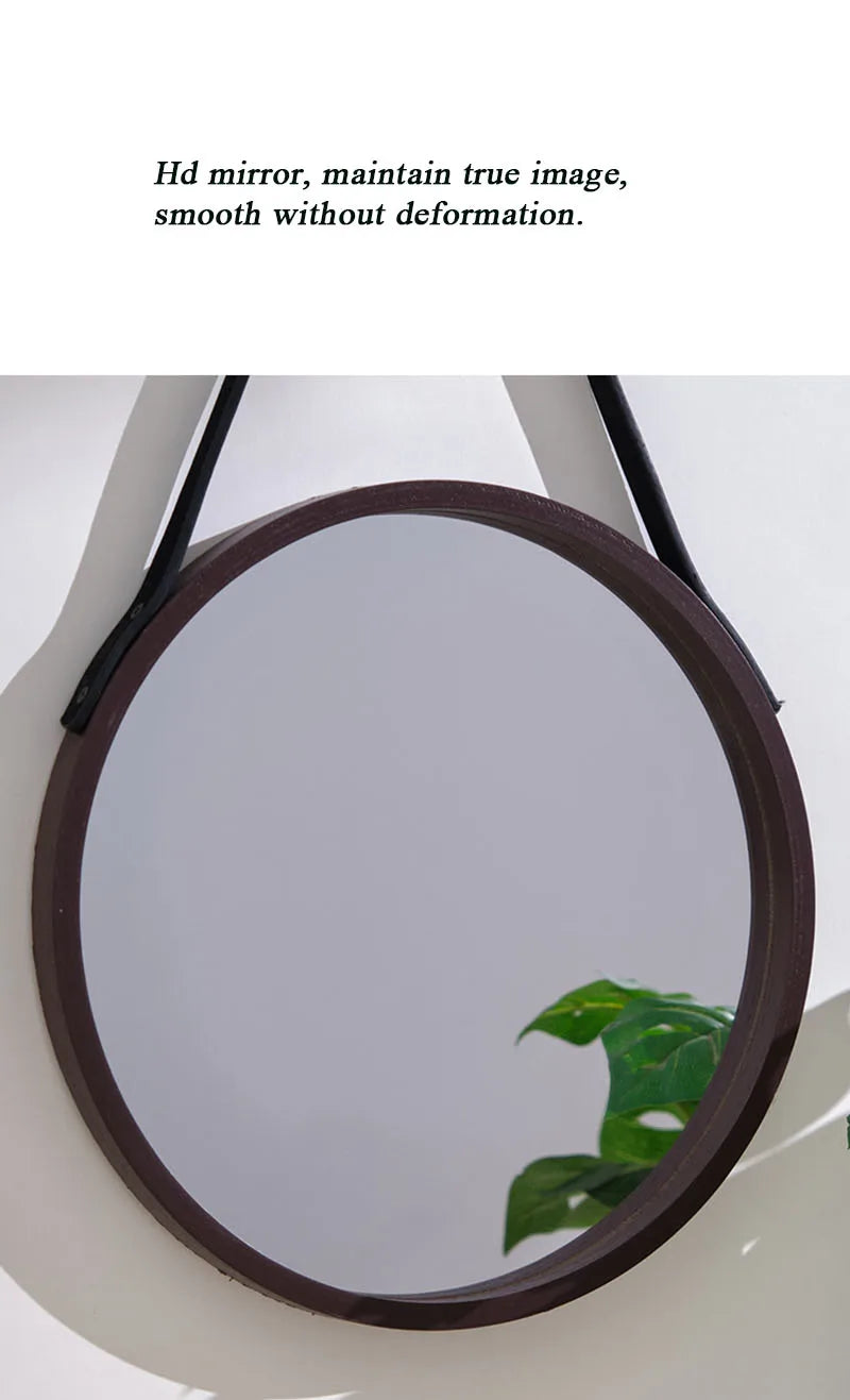 Perforation-free Vanity Mirror Wall-mounted Round Thickened Wooden Border Dressing Mirror Bathroom Mirror Makeup Mirror 전신거울