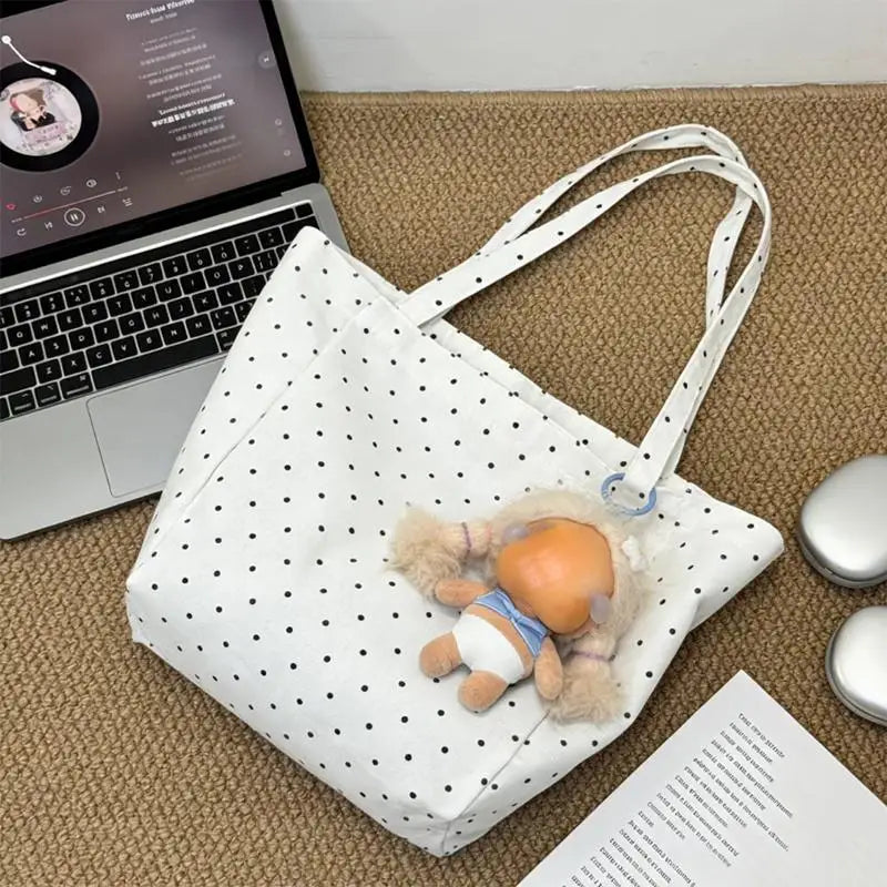 ★▲Large Capacity Polka Dot Tote Bag for Women Durable Canvas Ideal for Work and Shopping