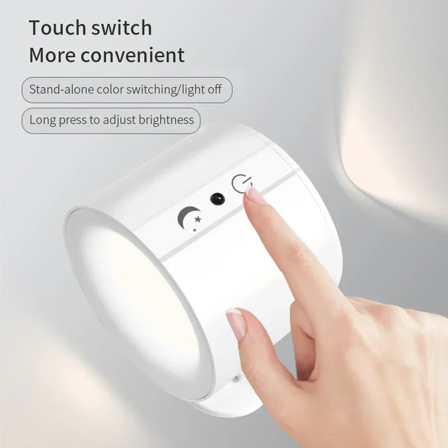 LED Wall Light Rechargeable Touch Double Head Wall Lamp 360 Rotatable 3 Colors Sconces Light Wireless Night Lights For Bedroom