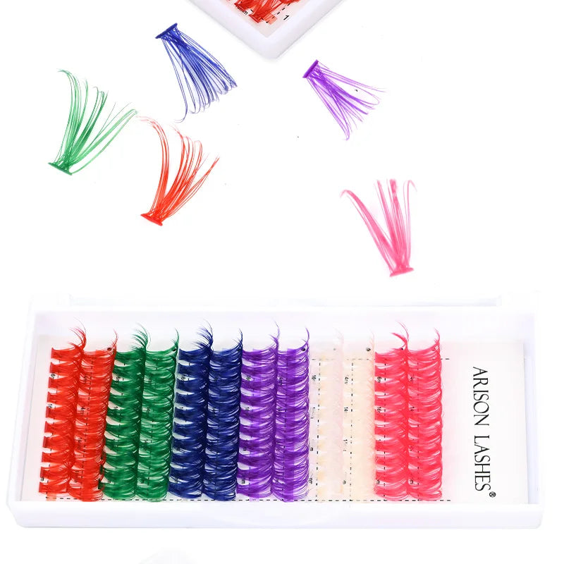 ARISON 120 Cluster Colorful Individual Lashes 6 Mixed Color Eyelash Extension Cluster False Eyelash For Festival Party Makeup