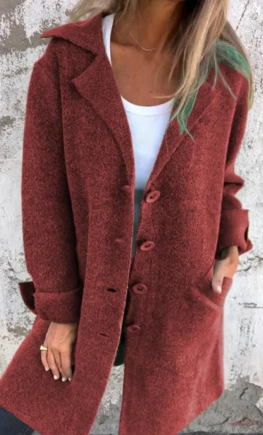 2025 New Autumn Winter Women's Clothes Trench Casual Solid Long Sleeve Outerwears Vintage Lapel Mid Length Coats Suit Jackets
