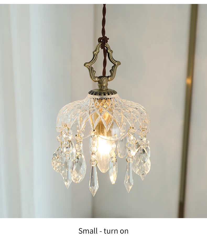 YEBMLP French Retro Glass Hanging Light Indoor LED Luxury Art Chandelier Bedroom Bar Restaurant Table Pendant Lamp With E14 Bulb
