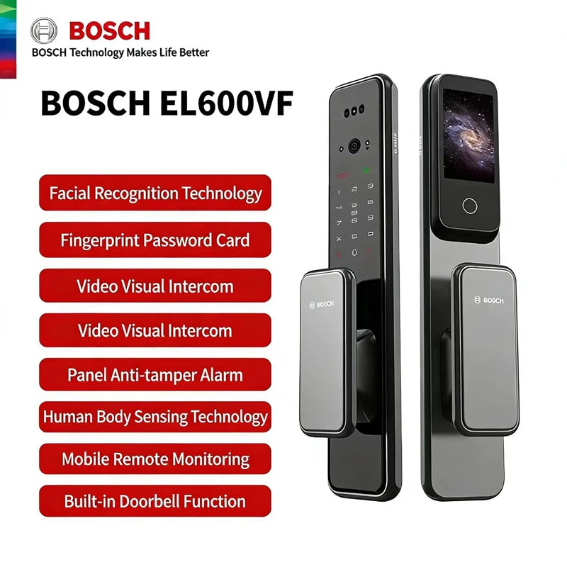 Bosch EL600VF Smart Lock 3D Face Recognition Fingerprint Password Security Electronic Lock for Entrance Doors Anti-Theft Door
