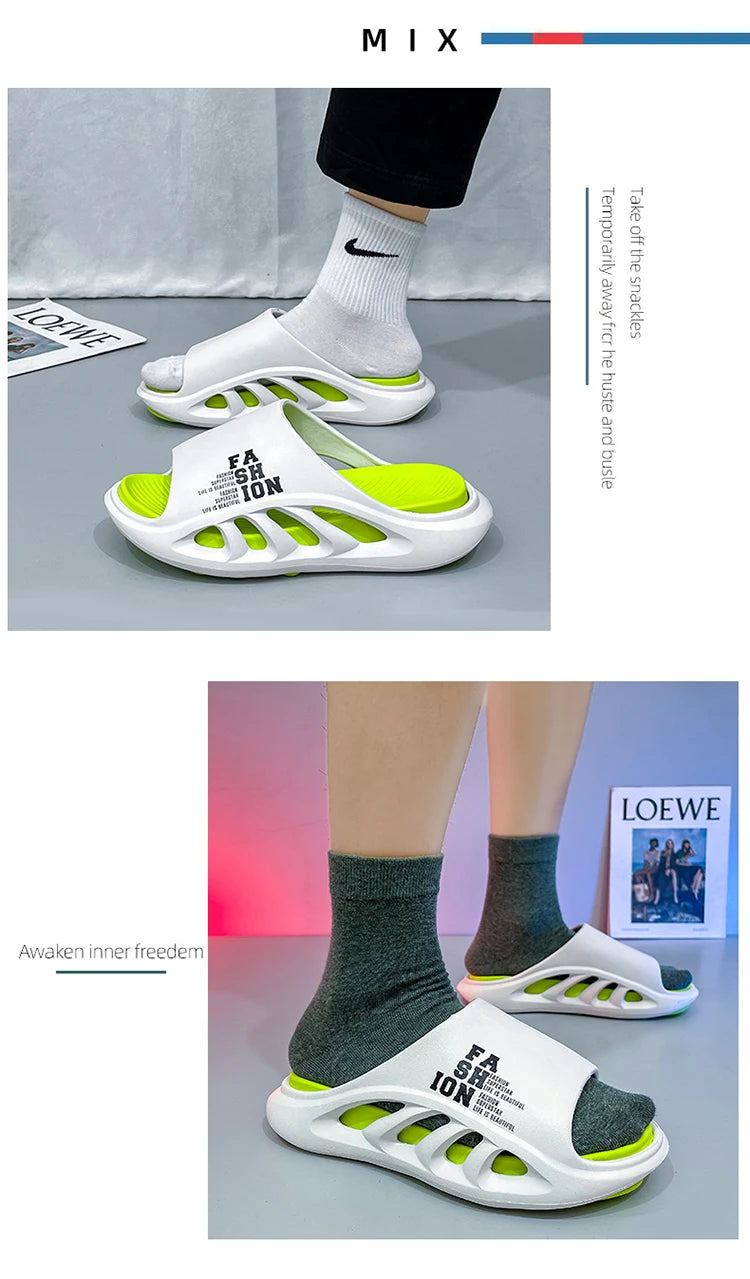 New Summer Men's Slippers 2026 EVA Soft Sole Male Slides Breathable Hollow Beach Sandals Light Comfortable Indoor Flip Flop