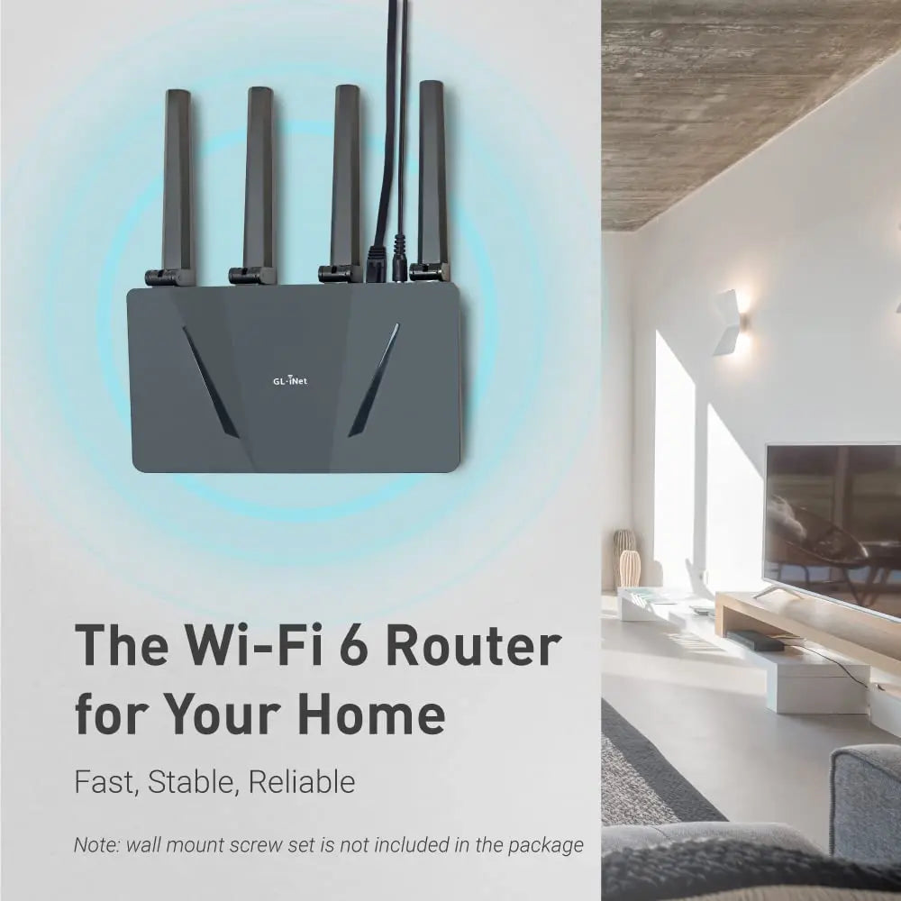 GL.iNet GL-AX1800 (Flint)  WiFi 6 Router Home Secure Router -Dual Band Gigabit Wireless Internet Router, 5 x 1G Ethernet Ports, Up to 120 Devices, OpenVpn&WireGuard