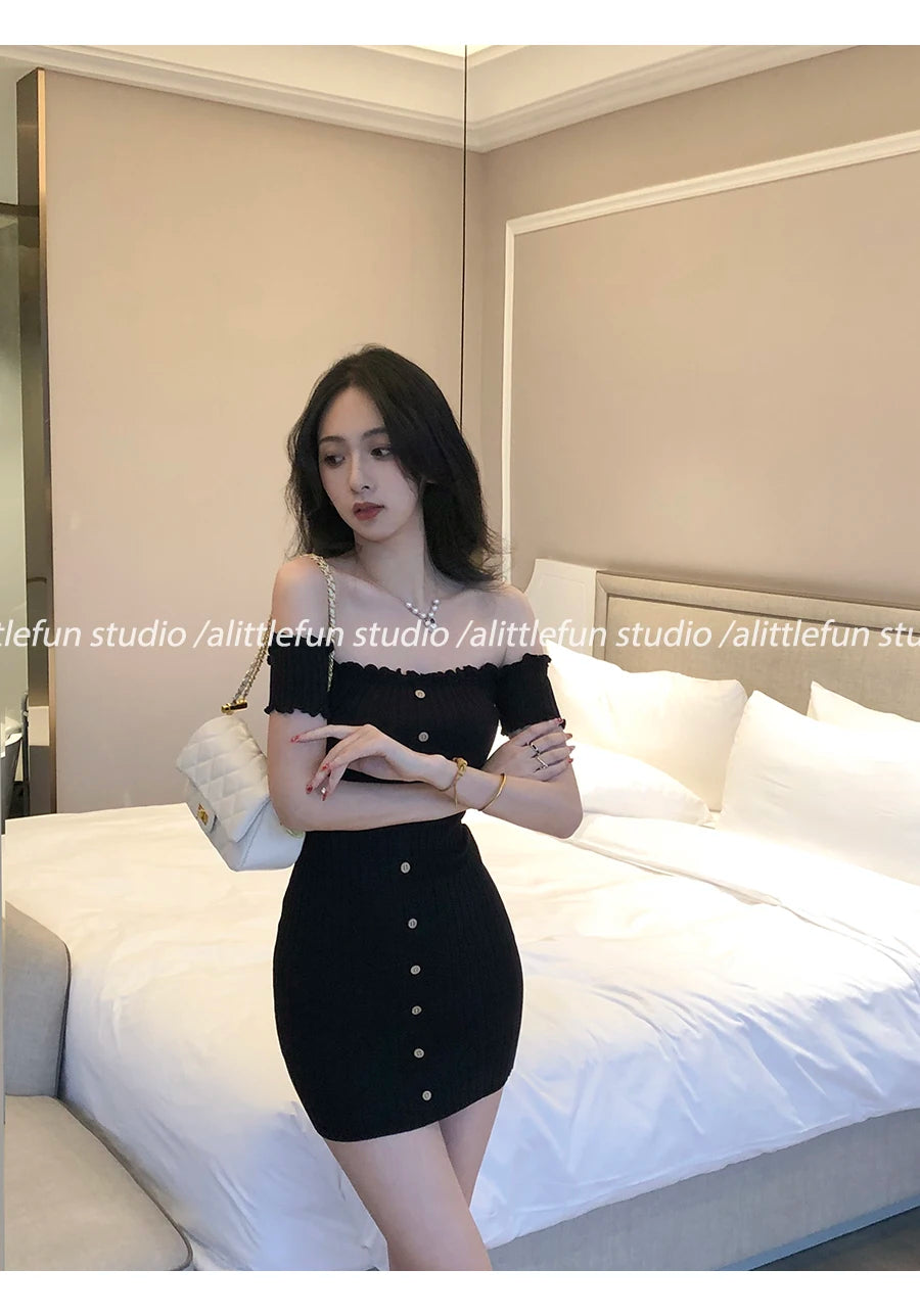 Sexy Short Ice Silk Bodycon Skirt Dress Women's Tight Fit Wrap around Waist Slimming Summer  Dress Sweet Style Short Sleeve