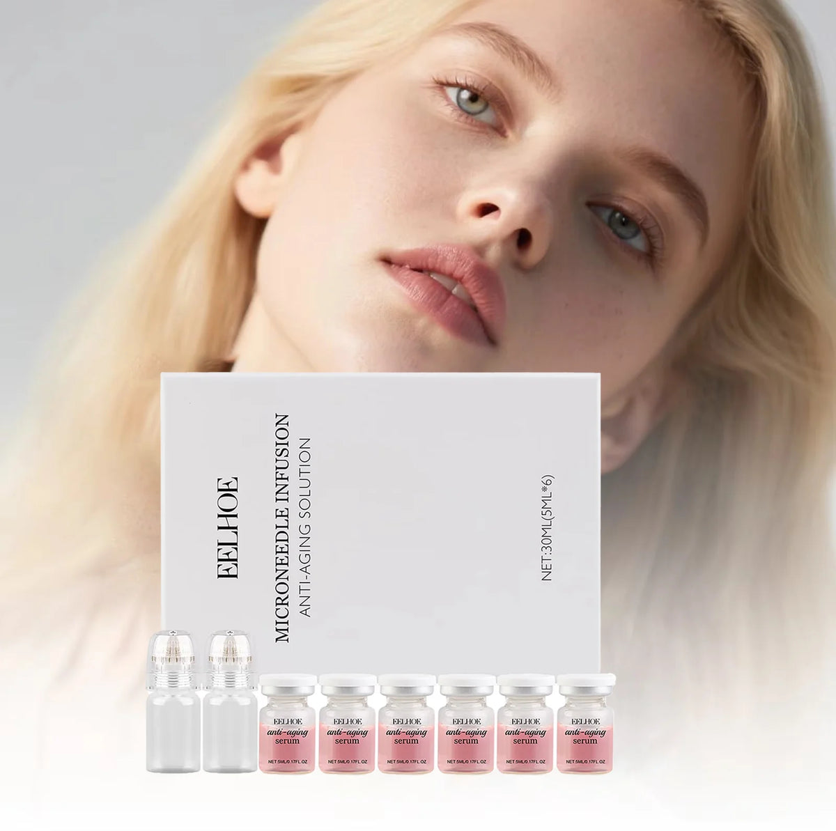 0.2MM 2 Tools + 6 Bottles Korean Skin Care Kit Moisturizing Renewal Firming Anti-Fine Lines Hydrating Facial Essence Daily Beaut