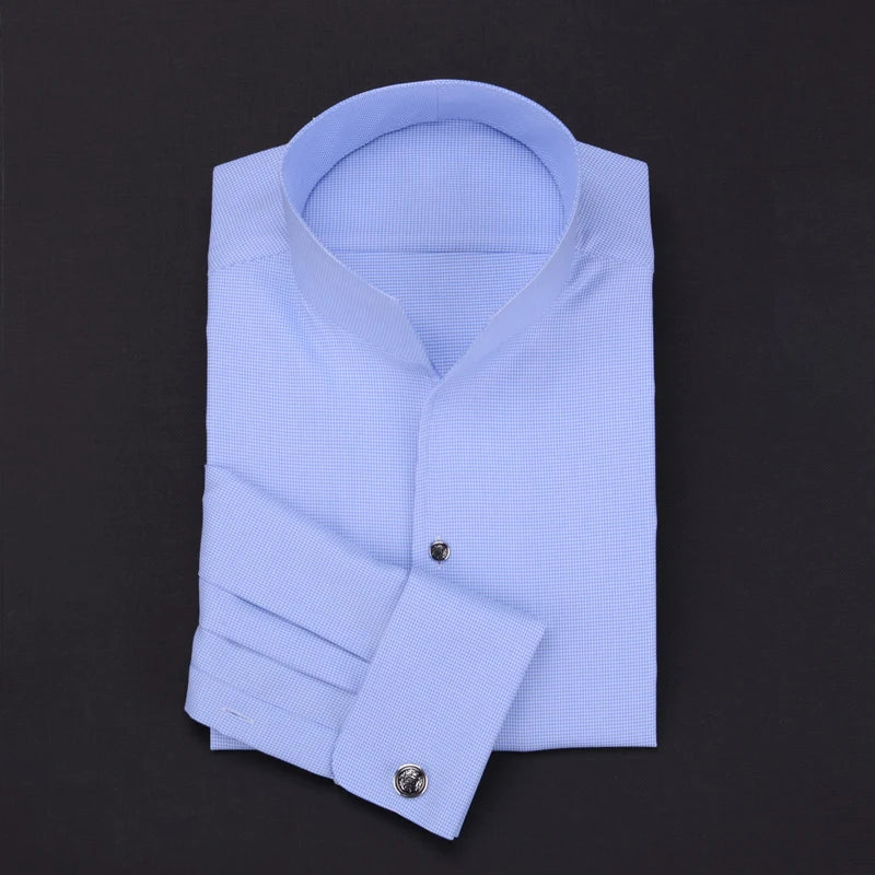 mens Long sleeve shirt  French stand collar business casual spring and autumn men's shirt
