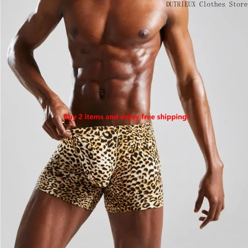 Sexy Wild Leopard Print Slim Fit Men's Casual Shorts Beach Vacation Quick Drying Swim Shorts Home Men's Shorts Pajama Pants Gym