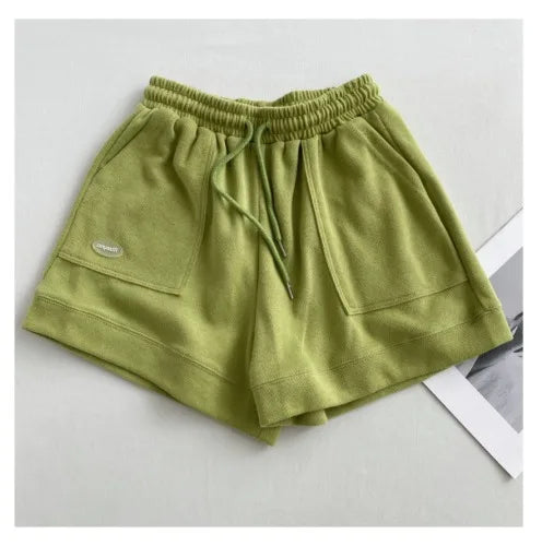 Women's Korean version of loose wide-leg drawstring A-line pants with a slim waist slim fit casual home versatile sports shorts